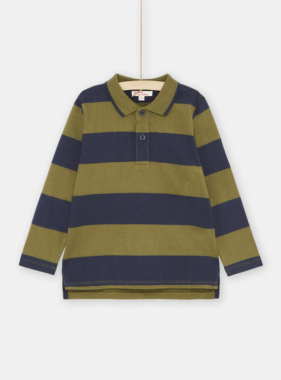 Polo de color azul marino y verde con estampado de rayas para niño SOJOPOL5 / 23W902B5POLG631