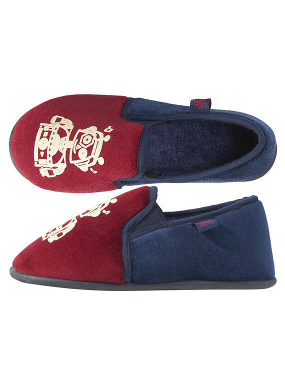 Zapatillas de casa de terciopelo de azul marino y burdeos con robot fosforescente para niño GGSGROBOT / 19WK36Z2D0B050