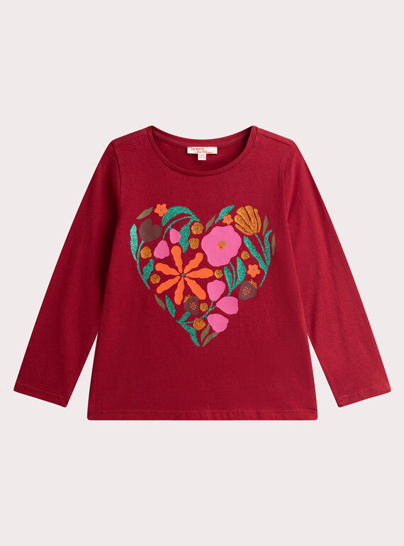 Camiseta roja con animación de corazón de flores para niña VAKOTEE3 / 24W90133TMLF529