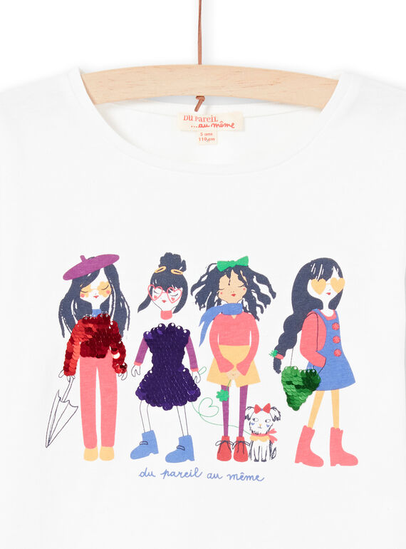 Camiseta de manga abombada de color crudo con estampado de lentejuelas reversibles para niña MAMIXTEE4 / 21W901J5TML001
