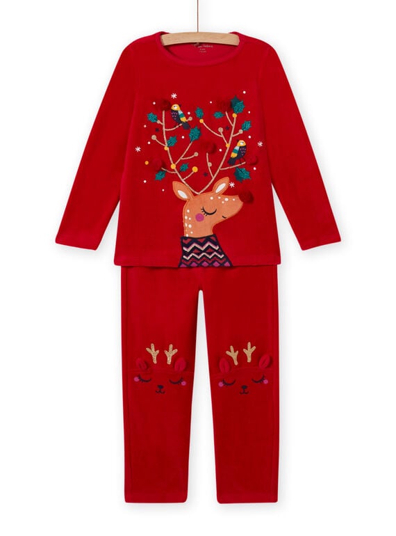 Pijama rosa de terciopelo con estampado de cierva de Navidad para niña MEFAPYJREN / 21WH11F1PYJF529