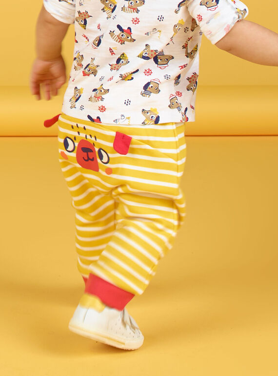 Pantalón de algodón de color amarillo y blanco de rayas para bebé niño LUNOPAN2 / 21SG10L2PAN106