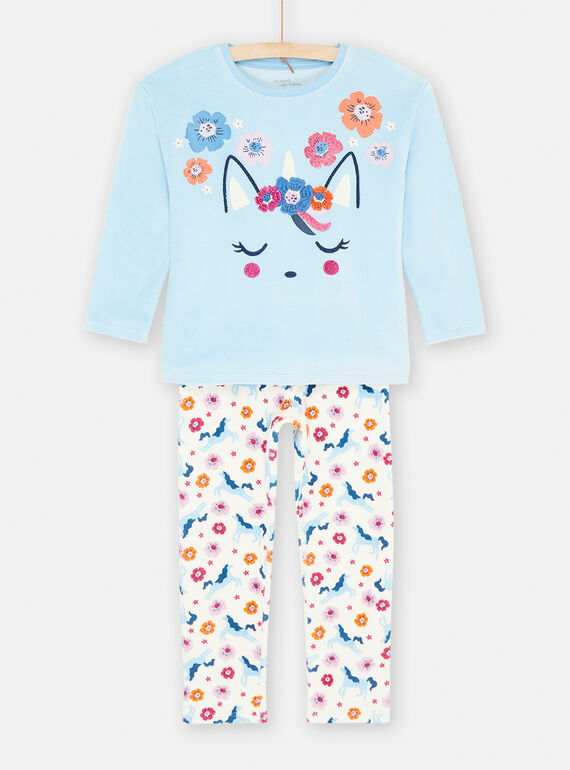 Pijama de terciopelo azul pastel para niña SEFAPYJBLO / 23WH1143PYJC236