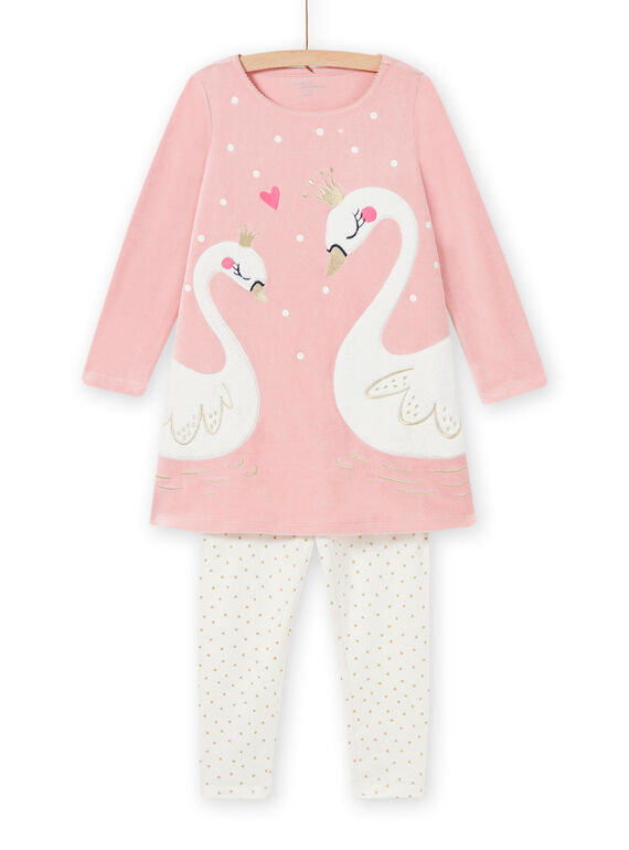 Pijama de color rosa viejo con estampado de cisnes de fantasía para niña MEFACHUVEL / 21WH1192CHN303