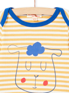 Camiseta de manga larga de rayas de color amarillo y blanco con estampado de oveja para bebé niño MUJOTEE1 / 21WG1022TML117