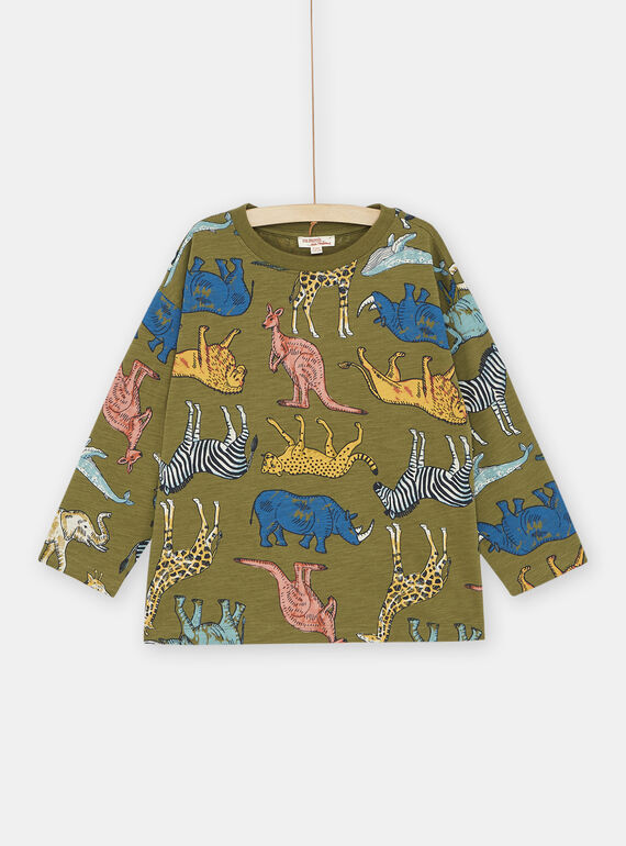 Camiseta verde militar con estampado de animales para niño SOKYOTEE4 / 23W902I4TMLG631