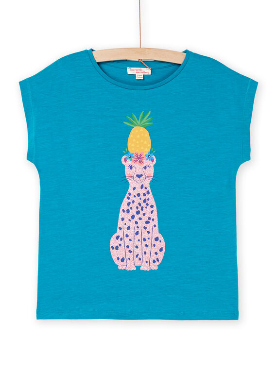 Camiseta turquesa con estampado de leopardo RAJOTI10 / 23S90192TEEC217